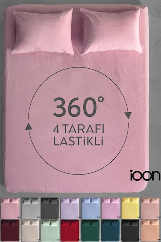 İqon Ranforce Dokuma Lastikli Çarşaf Takımı Çift Kişilik - 21 Renk Gül Kurusu