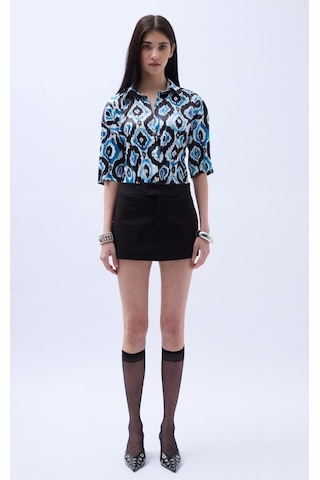 Desenli Saten Gömlek Mavi