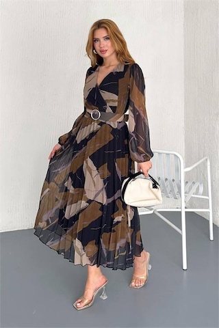 Neşeli Butik Kadın Astarlı Midi Boy Şifon Elbise Nbk20301 Kahverengi