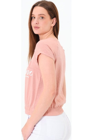 Sortie Collection Reglan Kollu Yazı Baskılı Beli Lastikli Bluz Pembe