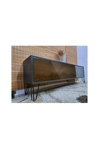 Tv Sehpası Full Şömineli 170cm I 3 Farklı Yanma Çeşid Kumandalı Antrasit Renk Gri Gri