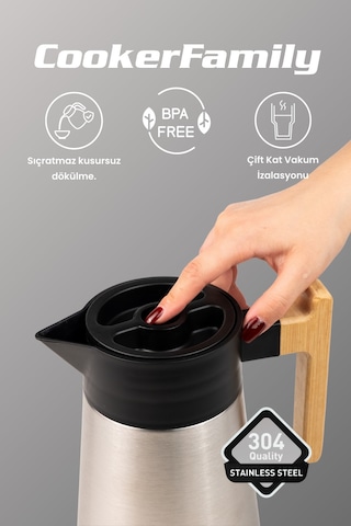 Cooker Bamboopour 2 Litre Paslanmaz Çelik Bambu Saplı Çelik Termos Ckr2094 Diğer
