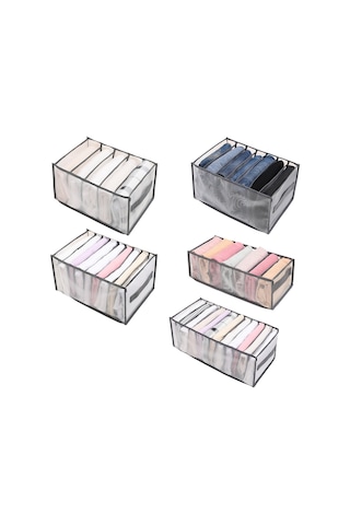 Leezsing 5 Adet Giysi Düzenleyici 5/7/9/12 Izgara Dolap Düzenleyici Depolama Çekmece Bölücüler Gardırop Giysi Kutusu Kot Pantolon Tişört İç Çamaşırı Gri