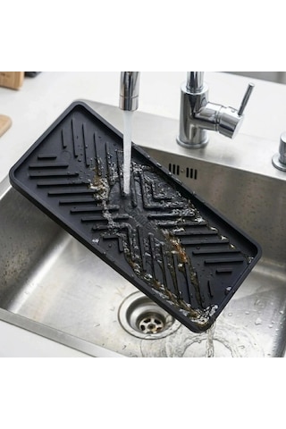 Siyah Silikon Yağdanlık Altlığı Kaydırmaz Mutfak Organizer 23x10 Cm 5468 Çok Renkli
