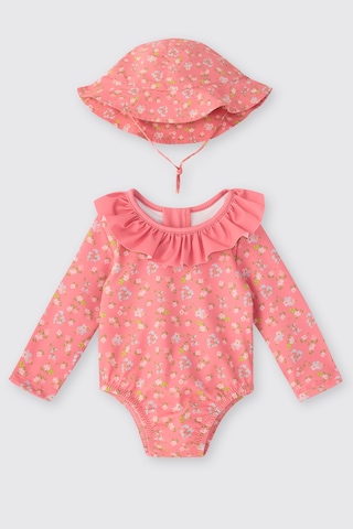 Panço Littemare Kız Bebek Upf 40+ Uv Korumalı Şapkalı Fuşya Mayo Seti 2612gb42013 Pembe