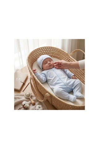 Altıntaş Baby Caramell Özel Kutusunda Yıldızlı Ayıcık Tulumlu 4'lü Set Mavi Mavi
