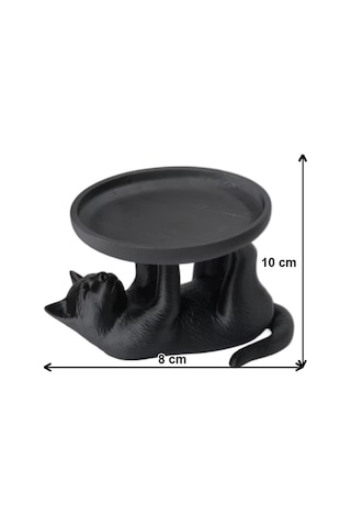 Sırtüstü Yatan Kedi Figürlü Sunum Tabağı Biblo 8x10 Cm Siyah