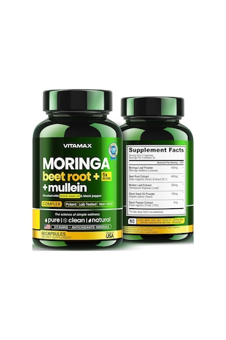 Moringa Beet Root + 5x İn One + Mullein With Black Seed Oil & Black Pepper 60 Kapsül