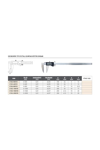 Fett 0-2000mm Pld Ekonomik Tip Dijital Büyük Ekranlı Kumpas
