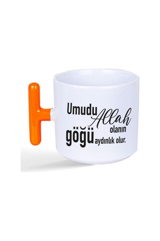 Umudu Allah Olanın Göğü Aydınlık Olur Baskılı Turuncu Kulplu T Kupa
