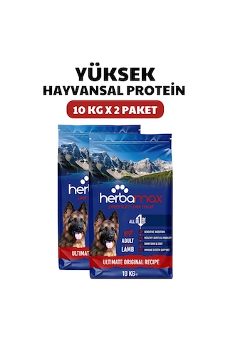 Herbamax Kuzu Etli ve Pirinçli Yetişkin Köpek Maması 2 x 10 KG