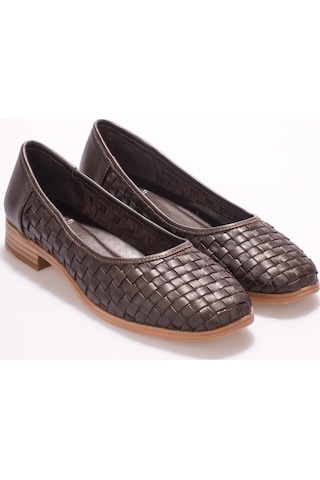 Analin Shoes Kadın Hakiki Deri Örgü Detaylı Babet Kahve