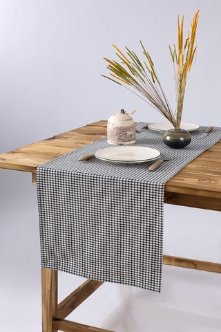 Wellstil Doku Keten Piti Kareli Runner Piknik Örtüsü 40 x 150 Siyah