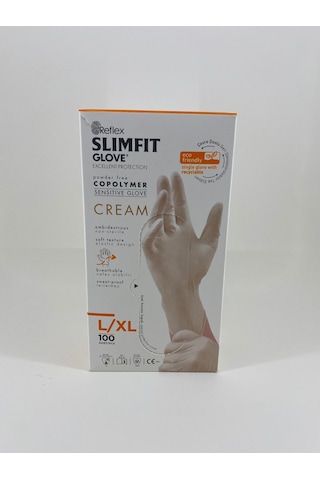 Slimfit Glove Pudrasız Yırtılmaya Dayanıklı Tek Kullanımlık Krem Eldiven 100'lü