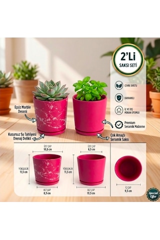 2 Li Seramik Saksı Kalemlik,fırçalık,masa Organizeri / Modern Dekoratif El Yapımı Tasarım Pembe