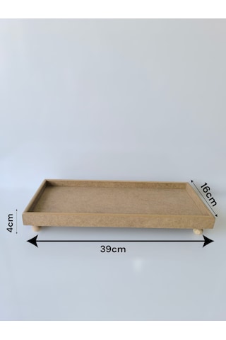 Ahşap- Boyanabilir- Dikdörtgen- Ayaklı Sunumluk Tepsi