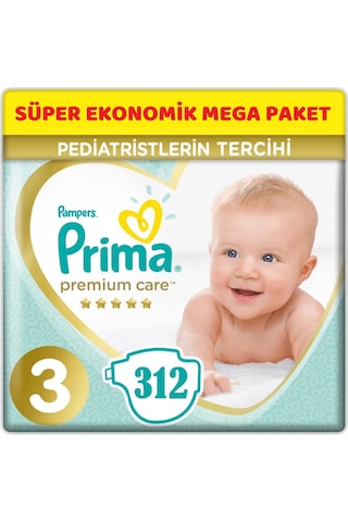 Prima Premium Care Bebek Bezi Beden:3 (6-10Kg) Midi 312 Adet Süpe
