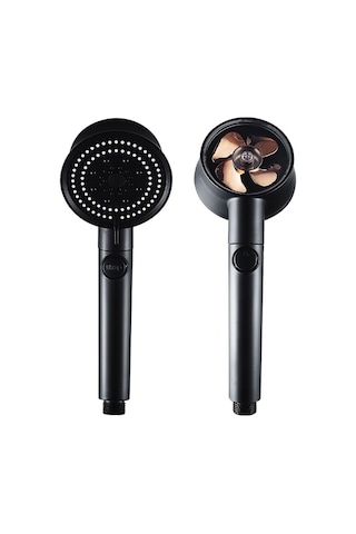 Kustar 3'lü Set Siyah 5 Fonksiyonlu Turbo Jet Pervaneli Duş Başlığı Örgülü Hortum Ve Askı Siyah