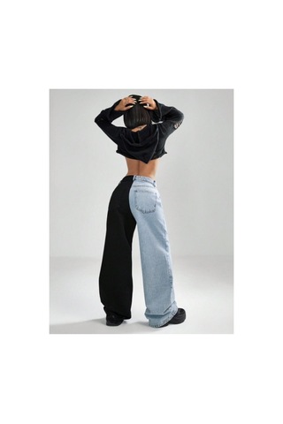 Kene Jeans Çift Renkli Bol Paça Denim Pantolon Çok Renkli