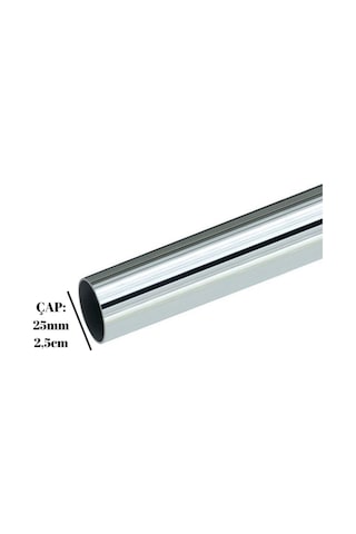 Metal Yuvarlak Krom Mobilya Askı Borusu 120cm 2 Adet Ayaklı Kapalı Flanş-1 Adet Boru Çap:25mm Gri