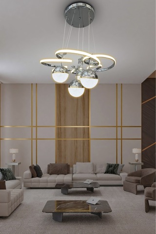 Florya 3 Renk 4 Toplu Led Avize Salon - Oturma Odası Ledli Avize Çiçek Krom