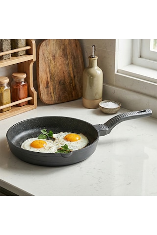 Oms 3738 Biogranit Döküm Grill Ergonomik Saplı 3 Parça Tava Seti Gri 20-24-28cm Gri