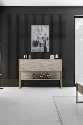 Luxe Gold Demir Ayaklı Traverten Dresuar Traverten - Gold