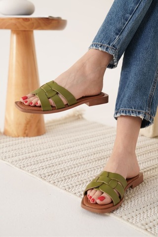 Kocadal Kocadal Marlen Haki Yeşili Hakiki Deri Terlik Muhtelif