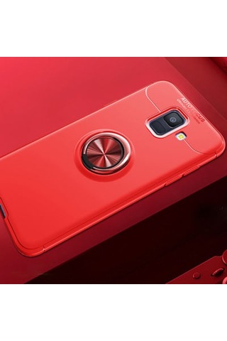 Samsung Galaxy Uyumlu A6 2018 Kılıf Yüzüğü Stant Ve Araç Tutucu Olabilen Şık Esnek Premium Silikon Kapak Ryc/ravel Kirmizi
