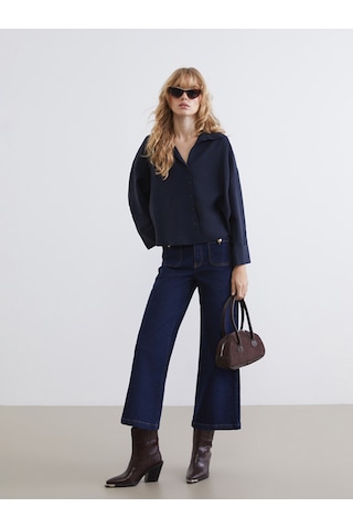 Lcw Vision Lacivert Oversize Kadın Gömlek