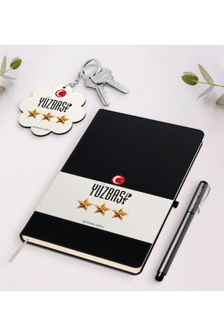 Kişiye Özel Yüzbaşı Siyah Defter Kalem Ve Anahtarlık Seti