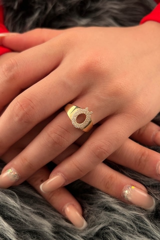 Fiyonk Kuyumculuk 14 Ayar Altın Taşlı Ö Harfli Yüzük 001