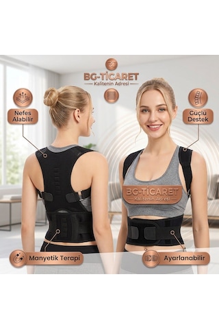 Manyetik Dik Duruş Korsesi Ayarlanabilir Omuz Sırt Bel Destekleyici Kamburluk Önleyici Unisex Siyah Günlük Kullanım