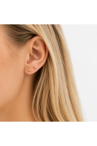 4 Mm Altın Cilalı Top Küpe Minimal Günlük Kadın Küpe 0,48 Gr