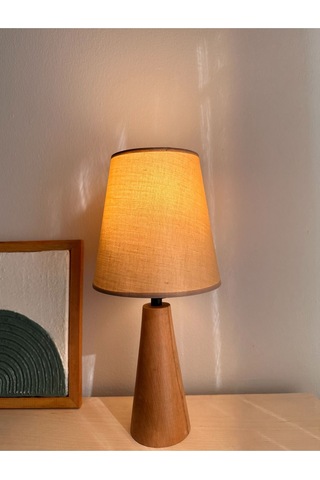 Bohem Ahşap Ayaklı Konik Abajur - Açık Kahverengi Açık Kahverengi