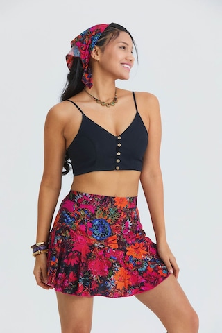 İnce Askılı Düğme Detaylı Crop Bluz Siyah