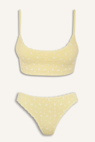 Defacto Kadın 2li Takım Desenli Seamles Kumaş Bralet Külot-fall İn Love E6601ax25smyl118 Sarı