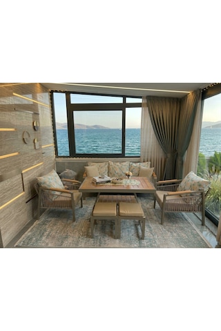 İnegöl Metal Bahçe Balkon Teras Koltuk Takımı 3+1+1+masa+2 Adet Puf