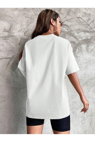 Düz Basic T-shirt - Beyaz Oversize Bisiklet Yaka Kısa Kol Beyaz