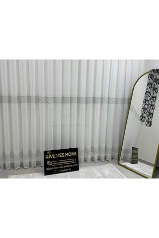 Nivemeshome V-105 Marina Gümüş 1/2,5 Pileli Bambu Tül Perde Gümüş