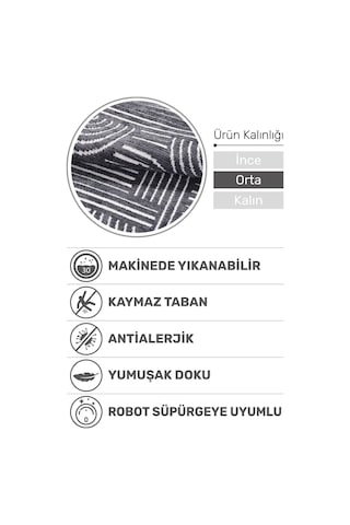 Revna Antrasit Yıkanabilir Halı Kaydırmaz Tabanlı Pamuk Dokuma Salon Mutfak Koridor İçin Antrasit