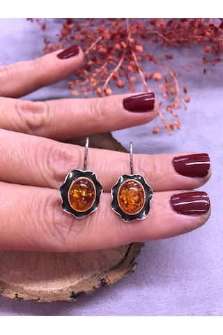 Nsa Gümüş Kehribar Taşlı Gümüş Küpe 925 Ayar N11.65662