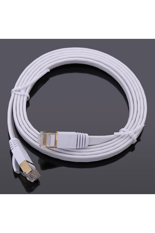 Kosona Cat7 Düz Rj45 Ağ Kablosu, 10gbps Hız, 600mhz Bant Genişliği, Plated Konnektör, Beyaz, 1.5m