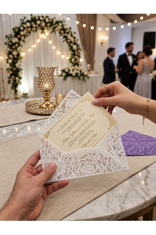 Roselace Beyaz Zarf 3d Baskılı Beyaz Davetiye Zarfı 10 Adet