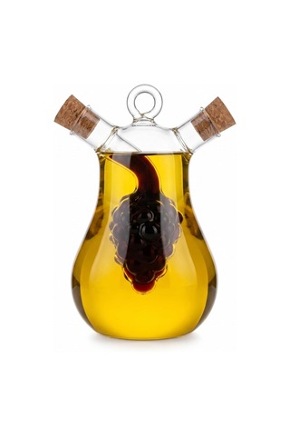 Çift Hazneli Borosilikat Cam Yağdanlık Ve Sirkelik, Üzüm Figürlü, Damlatmaz, Mantar Tıpalı, 300 Ml + 50 Ml Çok Renkli