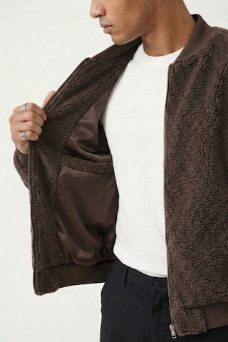 Genius Store Erkek Mont Peluş İçi Astarlı Oversize Geniş Kalıp Sherpa Kuzu Kumaş Spor Mont Kahverengi
