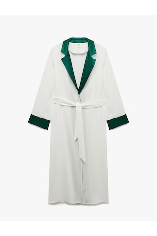 Koton Krep Kumaş Kuşaklı Kontrast Detaylı Uzun Kollu Kimono Beyaz 7wak50087uw