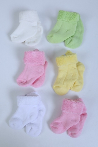%100 Pamuklu 6'lı Yenidoğan Havlu Kışlık Bebek Çorap Pembe