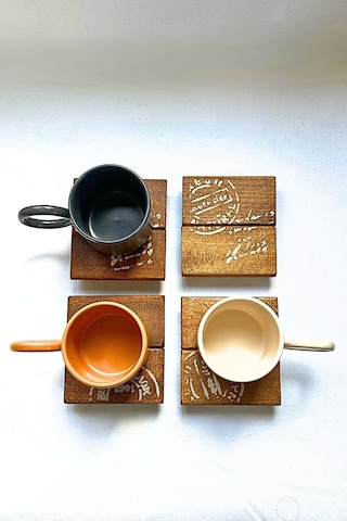 4 Lü Kahverengi 1.sınıf Masif Ahşap El Yapımı Mektup Desenli Bard Kahverengi