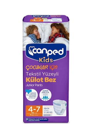 Canped Kids Çoçuklar Için Külot Bez Tekstil Yüzeyli Yaş:4 7 17 30kg 36 Adet 4pk 9